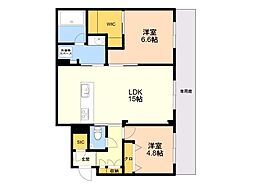 福岡市南区高宮3丁目マンション 2LDKの間取図画像