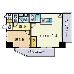 HF平尾レジデンスイースト 1LDKの間取図画像