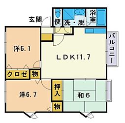 エトワール柏原2A 3LDKの間取図画像
