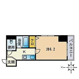 KT大橋 1Kの間取図画像