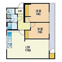 ヴァンヴェール平和1 2LDKの間取図画像