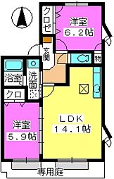 ツインコートB 2LDKの間取図画像