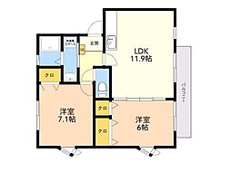 U・Zハイツ2 2LDKの間取図画像