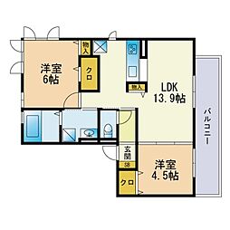 D-room長住北A 2LDKの間取図画像