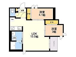 福岡市南区井尻3丁目アパート 2LDKの間取図画像