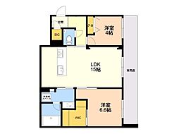 福岡市南区高宮3丁目マンション 2LDKの間取図画像