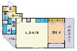 ティファーナ高宮 1LDKの間取図画像