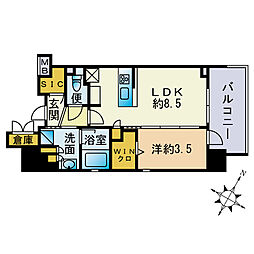 デュオヴェール平尾駅前 1LDKの間取図画像