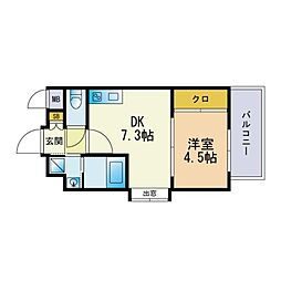 エクセラン高宮2 1DKの間取図画像