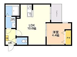 クリーク姪浜ＷＥＳＴ 3階1LDKの間取り