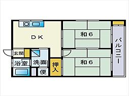 ハイサンルーフ福重 2DKの間取図画像