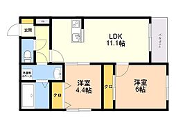 FLAGS 姪浜 2LDKの間取図画像