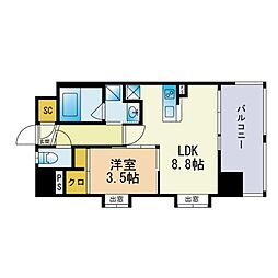 ニューリバー姪浜 1LDKの間取図画像