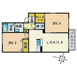 コーラル・リーフ小戸B 2LDKの間取図画像