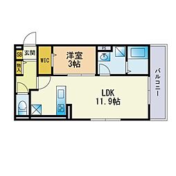 メゾン伊都　Ａ棟 3階1LDKの間取り