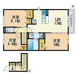 アーク伊都の杜　B棟 2階3LDKの間取り