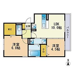 D-room笹山ヒルズ 2LDKの間取図画像