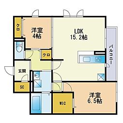 プリマフルール彩都B 2LDKの間取図画像