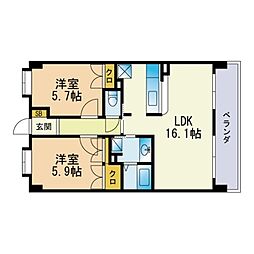 レフィナード今宿 2LDKの間取図画像