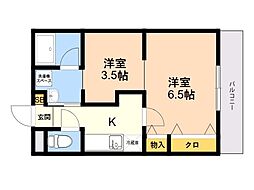 ハーモニーKハウス周船寺 2Kの間取図画像