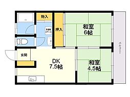 小笹カステリアB 2DKの間取図画像