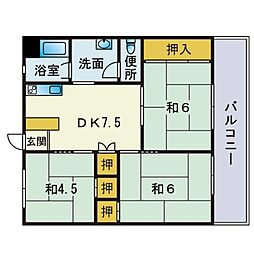 小笹カステリアC 3DKの間取図画像