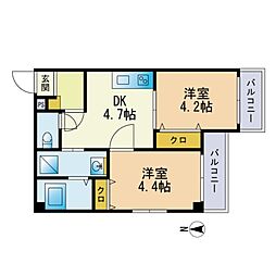 あいプラザ別府 2DKの間取図画像