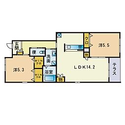 ラソ・ヘーベル 2LDKの間取図画像