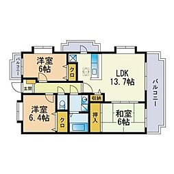ヴィルヌーブ壱番館 3LDKの間取図画像