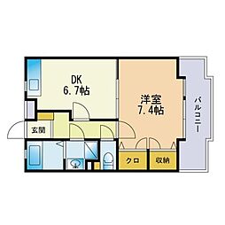 リバーパーク梅林 1DKの間取図画像