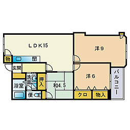 ふよう別府ハイツ1 3LDKの間取図画像