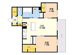 GRANDBLEUDESASAOKA 2LDKの間取図画像