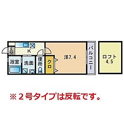 プレステージ城南 1Kの間取図画像