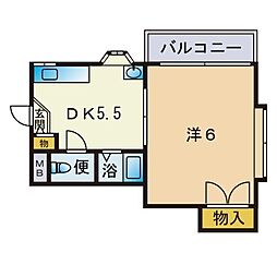 シャルム城南 1DKの間取図画像