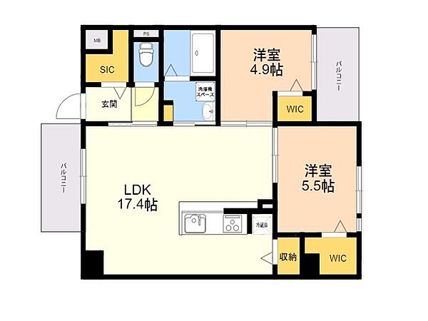 ＴＨＥ　ＳＴＡＧＥ西新 205｜福岡県福岡市早良区西新２丁目(賃貸マンション2LDK・2階・63.51㎡)の写真 その2