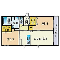 ルミナス・フラット弥生 2LDKの間取図画像