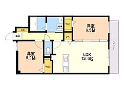 MODERN ASPIRATION 西新クアルト 2LDKの間取図画像