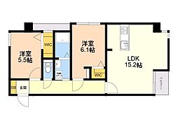 MODERN ASPIRATION 西新クアルト 2LDKの間取図画像