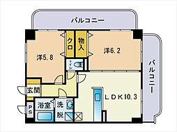 パークサイド西新 2LDKの間取図画像