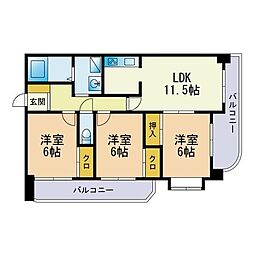 サウスライト・西新 3LDKの間取図画像
