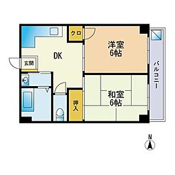 アーバン室見・原 2DKの間取図画像