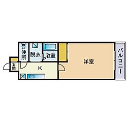 セラフィン西新南 1Kの間取図画像