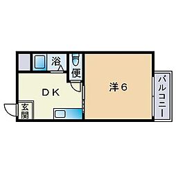 ANNEX西新 1DKの間取図画像