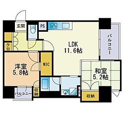 レジディア西新 2LDKの間取図画像