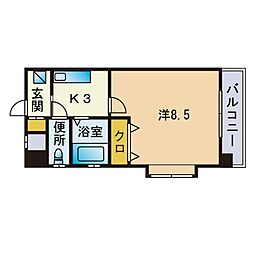 ラフィネ荒江 1Kの間取図画像