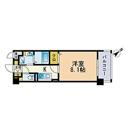 メルクリオ西新 1Kの間取図画像