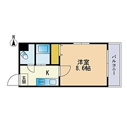 リバティ西新館 1Kの間取図画像