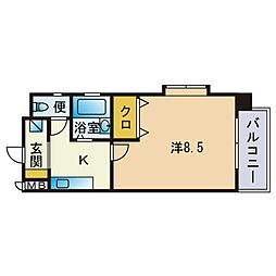 ラフィネ荒江 1Kの間取図画像