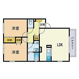 コモエスタ大佐乃 2階2LDKの間取り