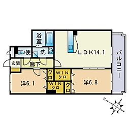 エスポワール・ソワ 2LDKの間取図画像